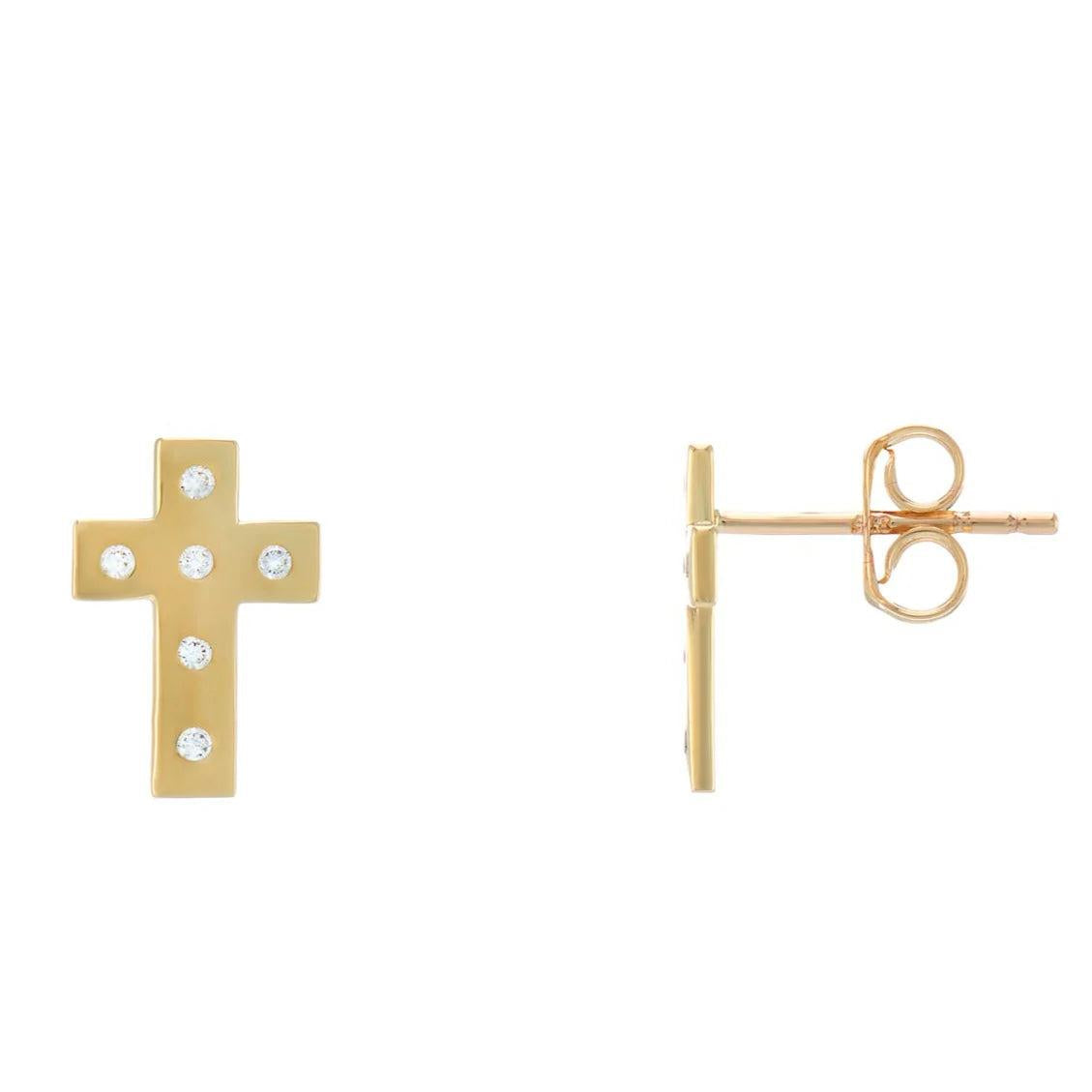 9 carat yellow gold cubic zirconia set cross studs