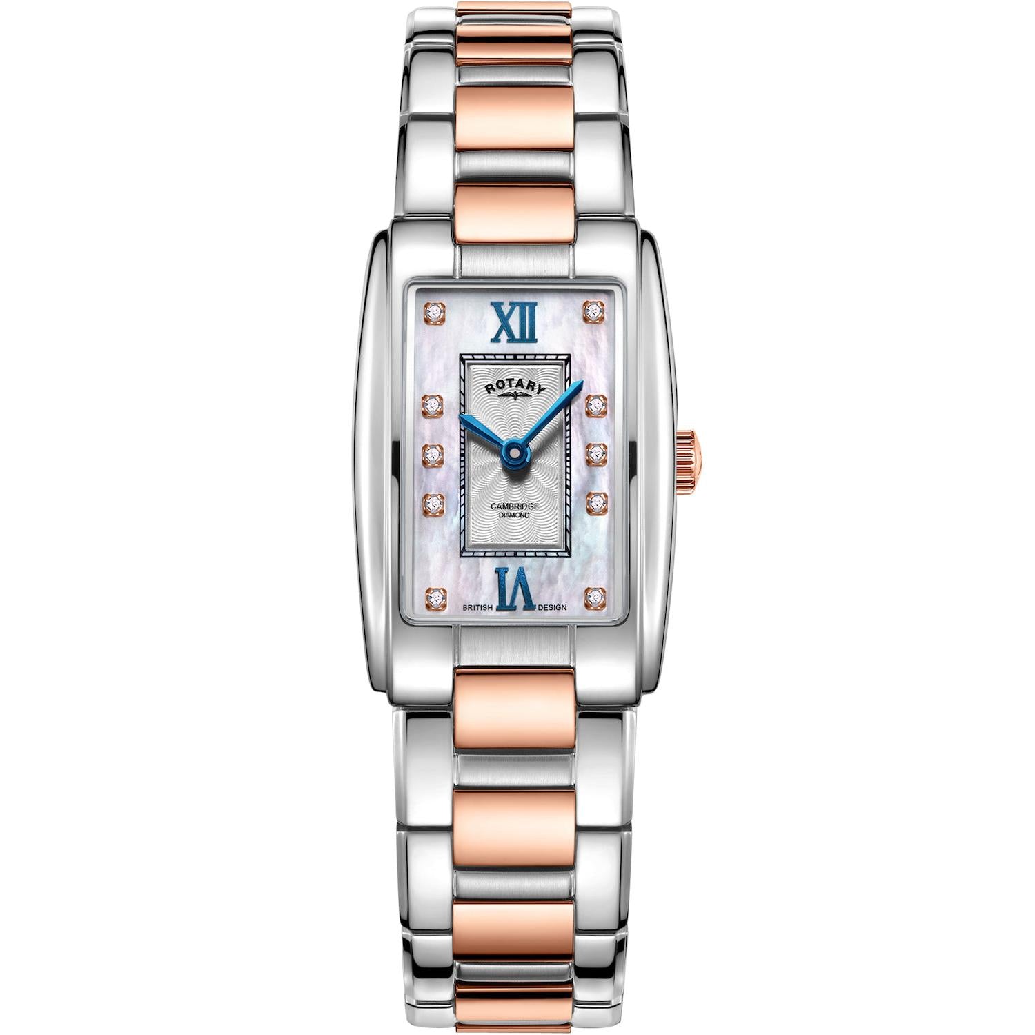 Ladys Cambrige two coloured rectangular bracelet watch, diamond set