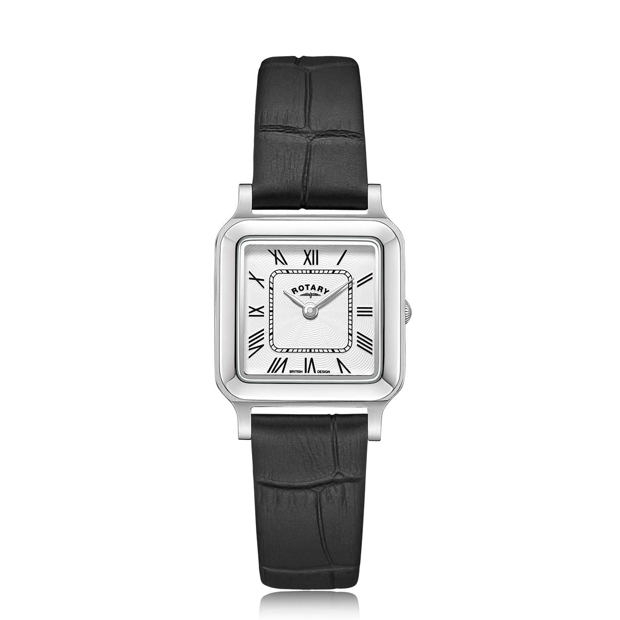 Ladys square stainless steel roman numerals strap watch