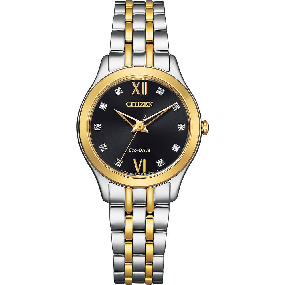 Silhouette Diamond Two tone black dial bracelet watch