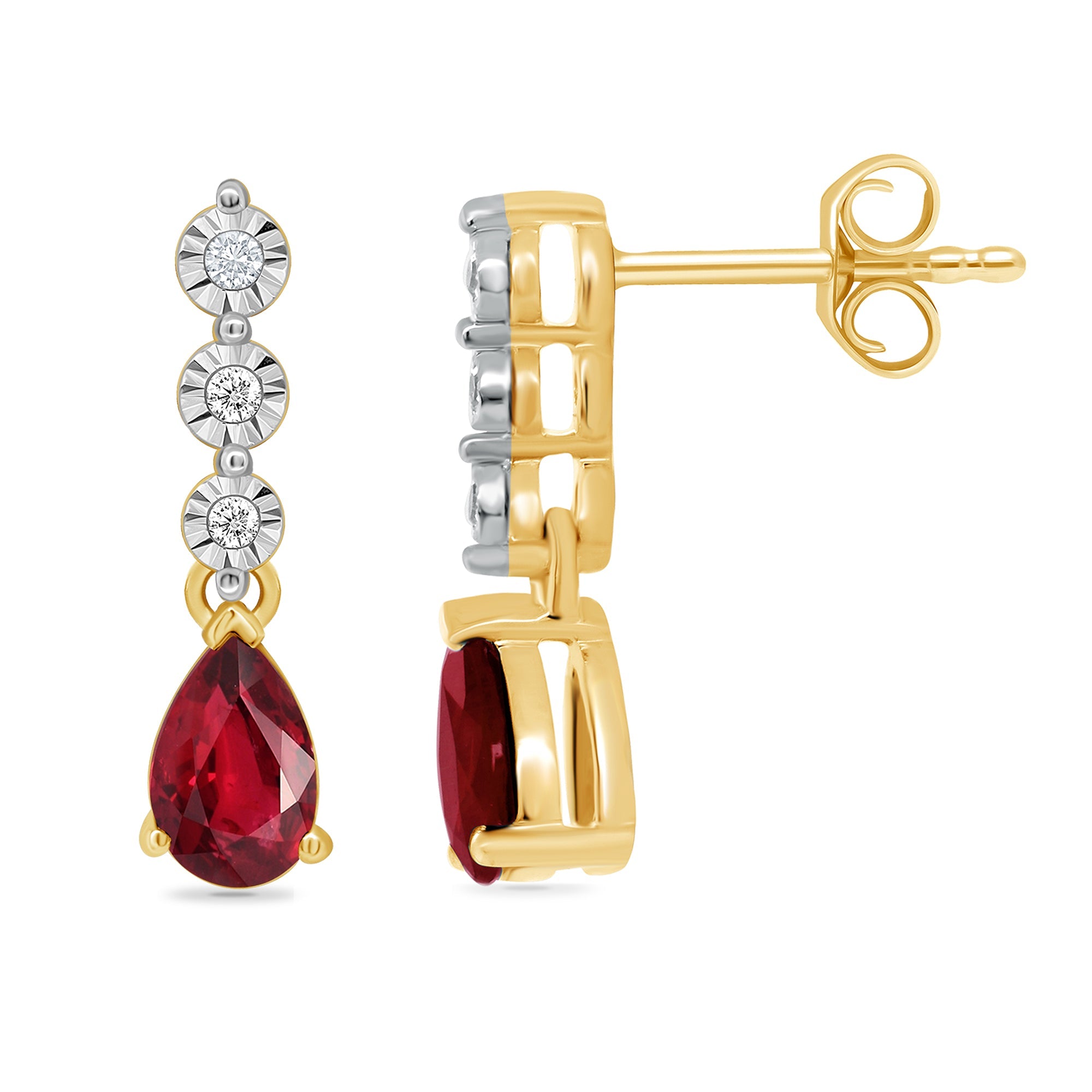 9ct Gold Pear Ruby & Diamond Drop Earrings
