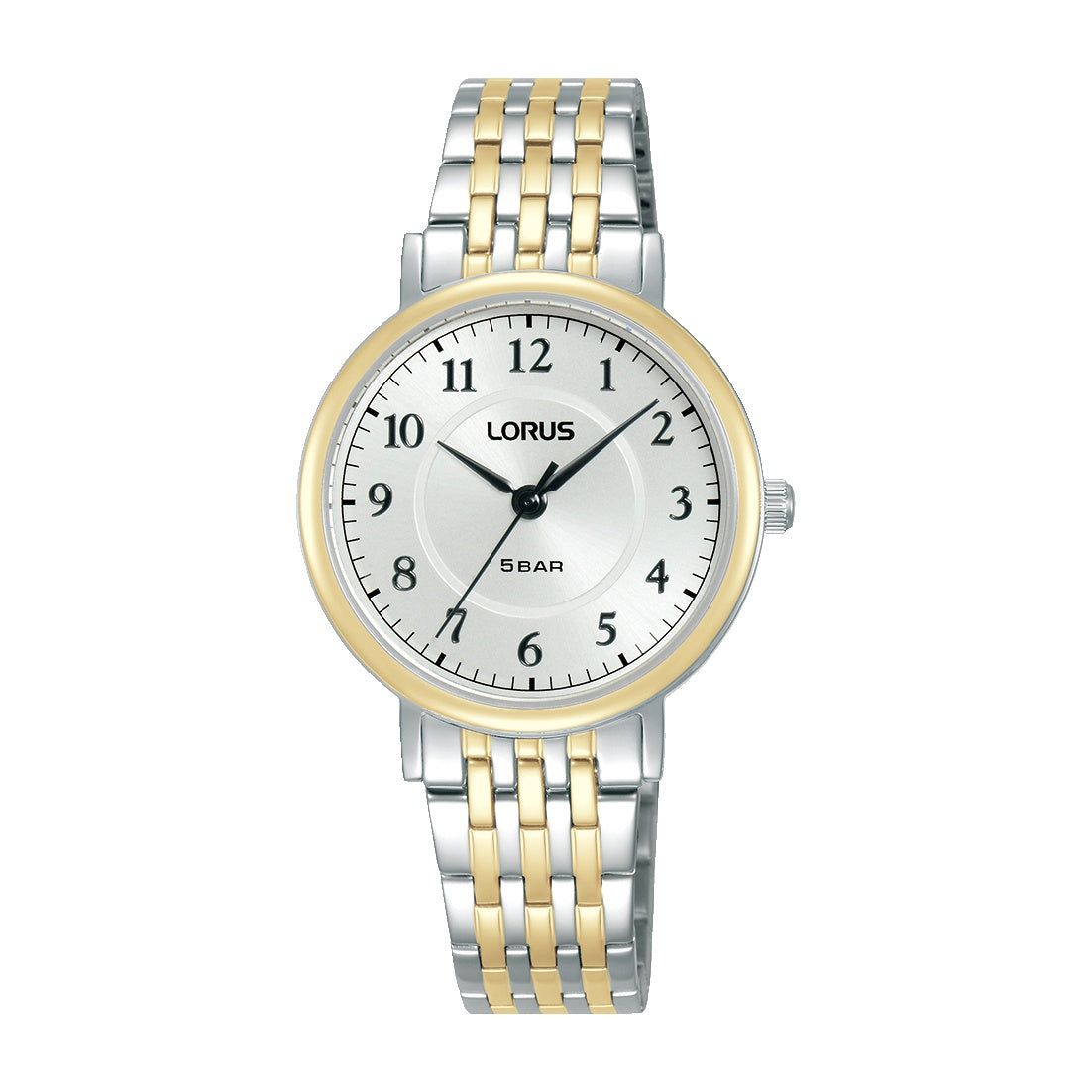 Classic ladys gold coated and stainless steel round silver dial bracelet watch