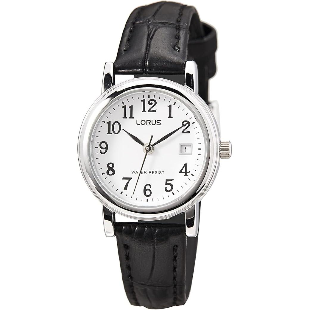 Ladys stainless steel leather strap watch