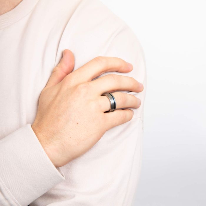 Blue Tungsten striped ring