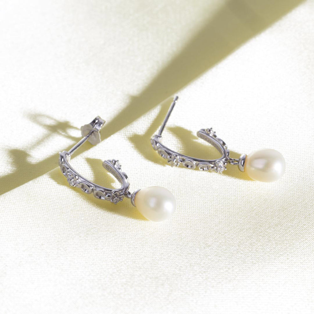 KH Blossom Flyte Honey Flower Pearl Oval Hoop Earrings