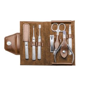 Brown Leather and Stainless Steel Travel Manicure Set