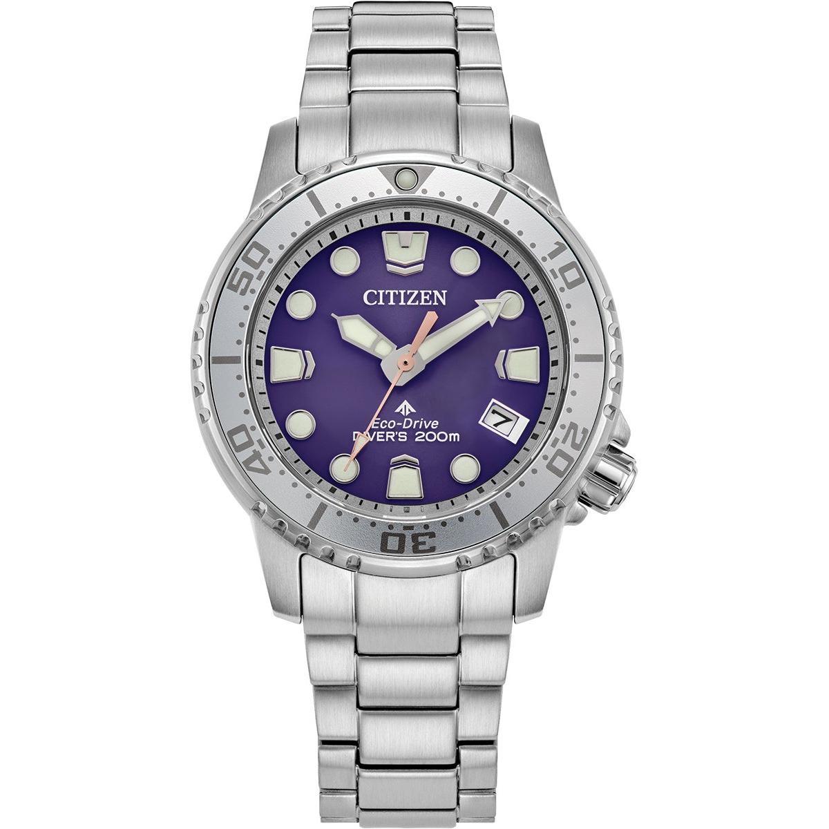 Diver deep purple dial and oversized hands bracelet watch
