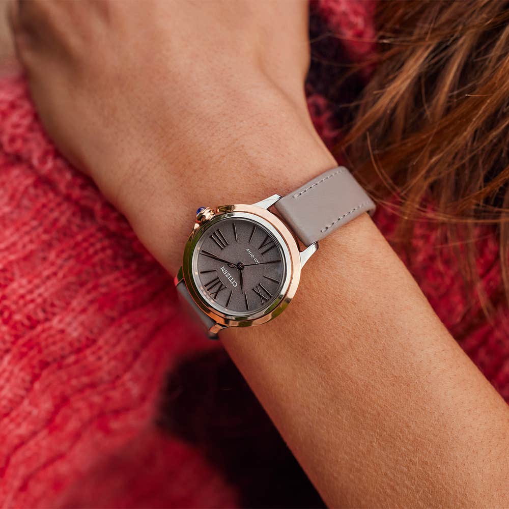 L Ceci ladys greige leather strap watch