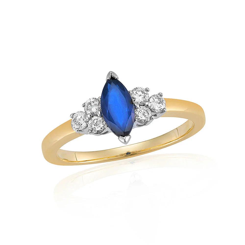 9ct gold y/g Marq sap/dia ring