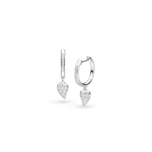 Desire Kiss Precious Pave White rhodium coated Heart hinged hoop drop ear rings