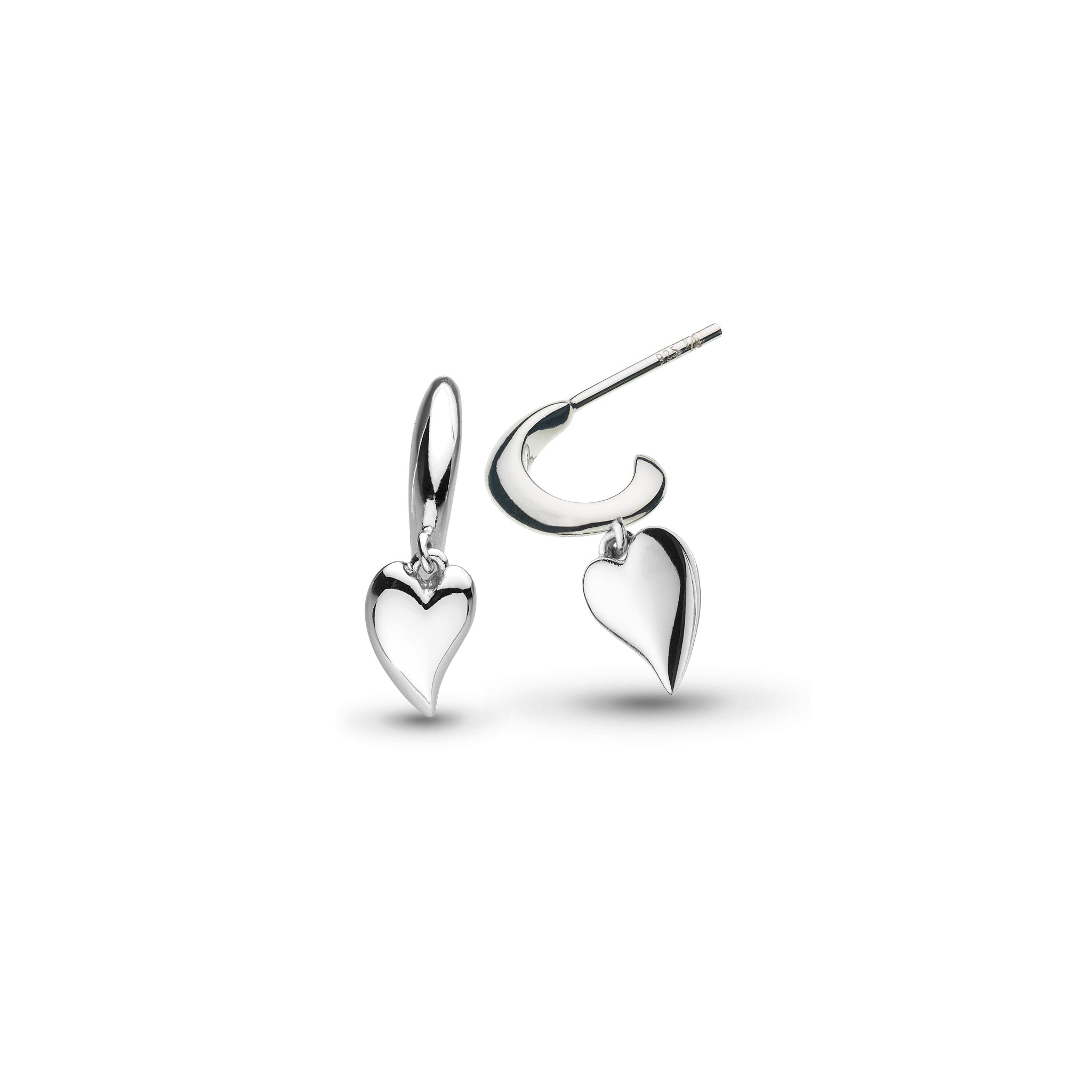 Desire Kiss rhodium coated mini heart semi hoop stud drop earrings
