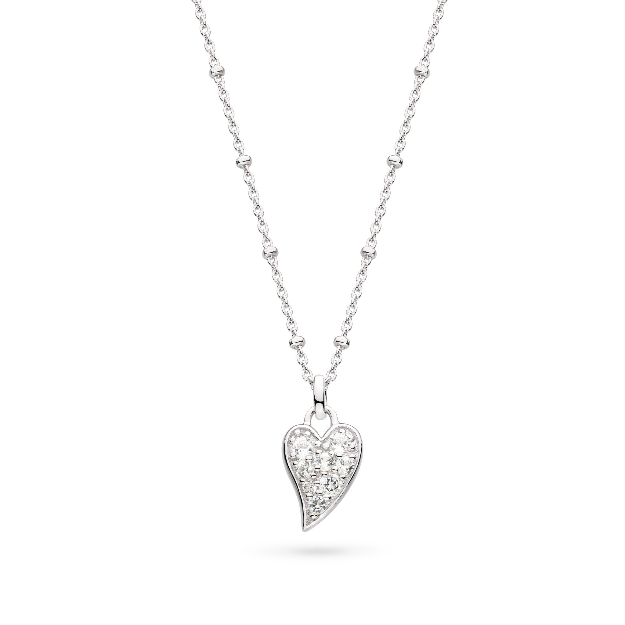 Desire Kiss precious Pave white rhodium coated Heart 18" Ball chain necklace