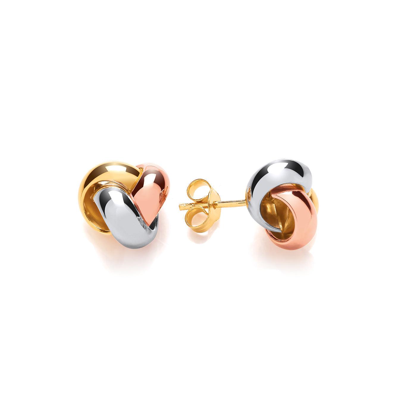 9ct 3 Colour Knot Stud Earrings