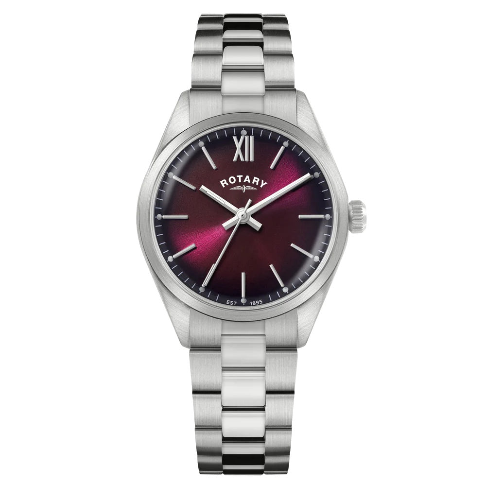 Ladys Heritage Burgundy dial stainless steel bracelet watch