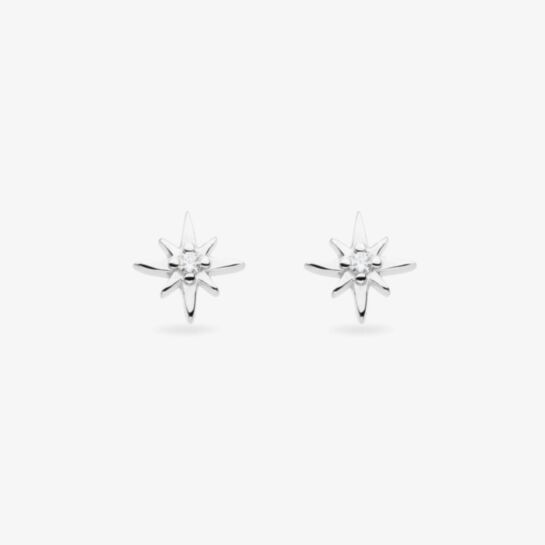 Kit Heath Celeste North Star CZ rhodium coated petite stud ear rings