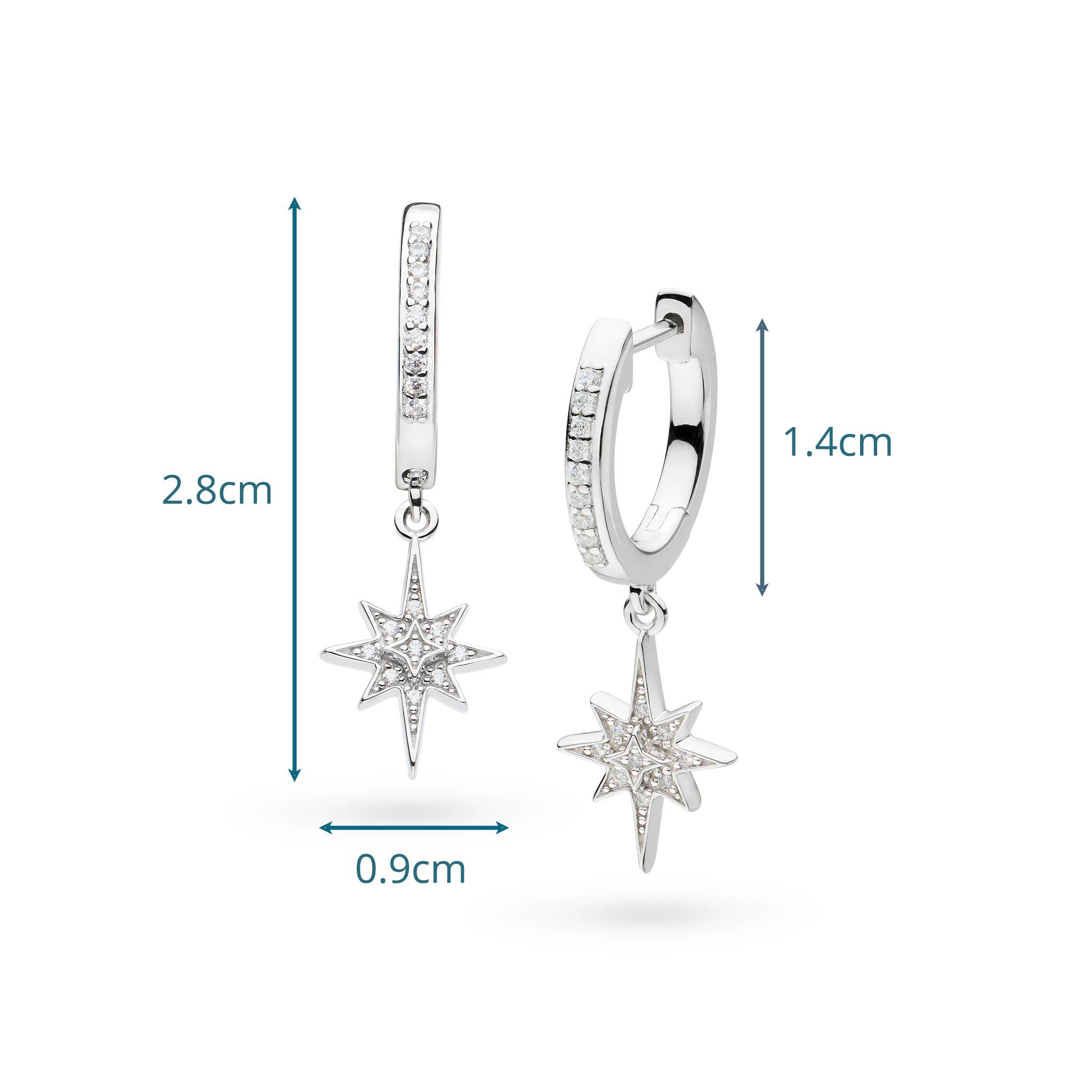 Kit Heath Celeste North Star CZ rhodium coated hinged hoop drop ear rings