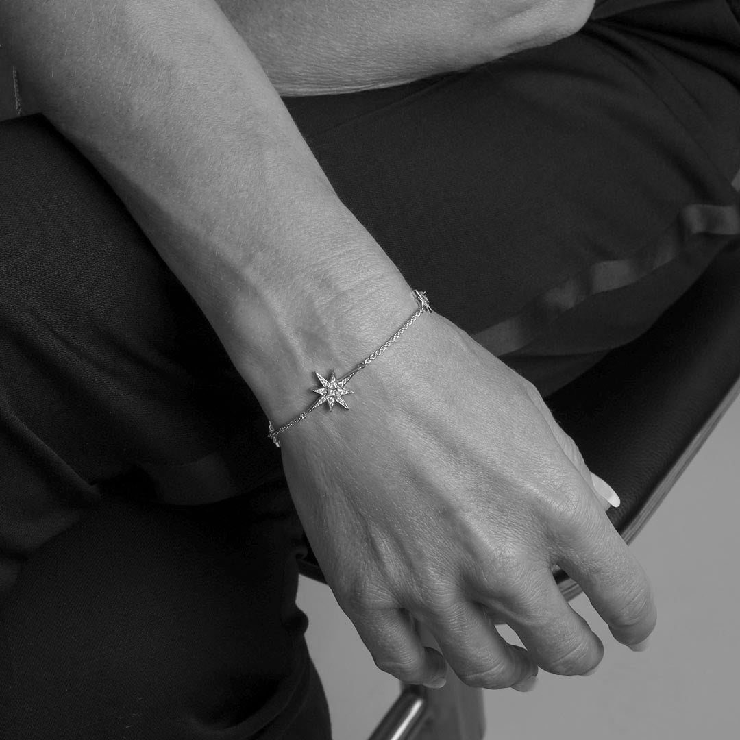 Celeste North Star CZ rhodium coated station 7" slider bracelet