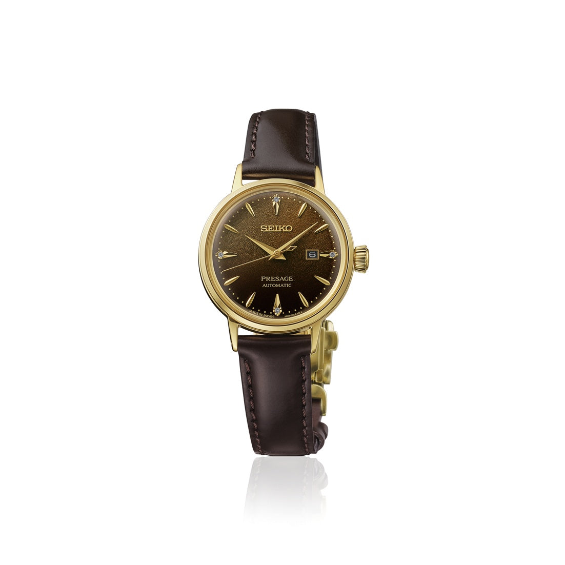 Presage brown dial/strap lds quick release clasp