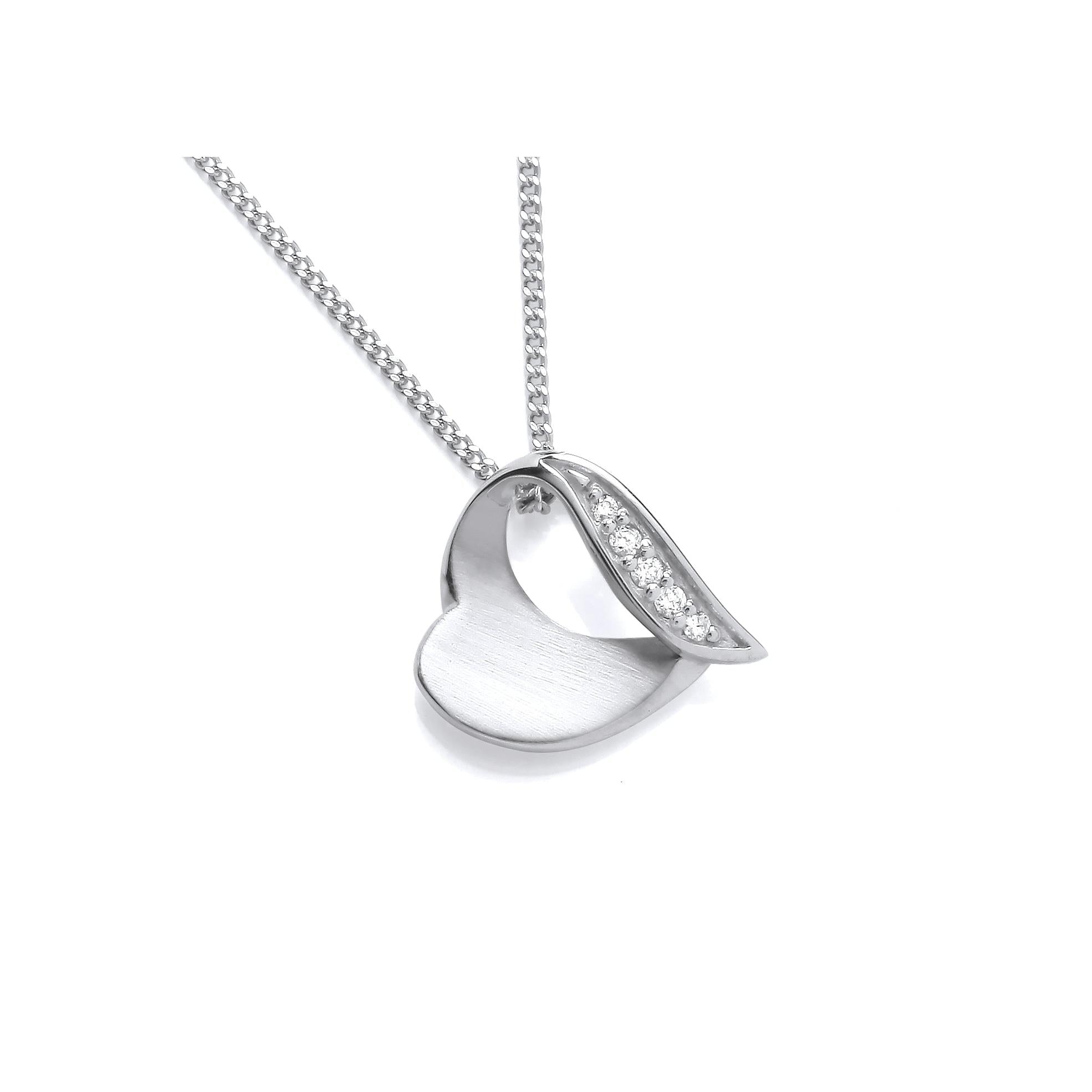 9ct White Gold Diamond Heart Pendant And Chain