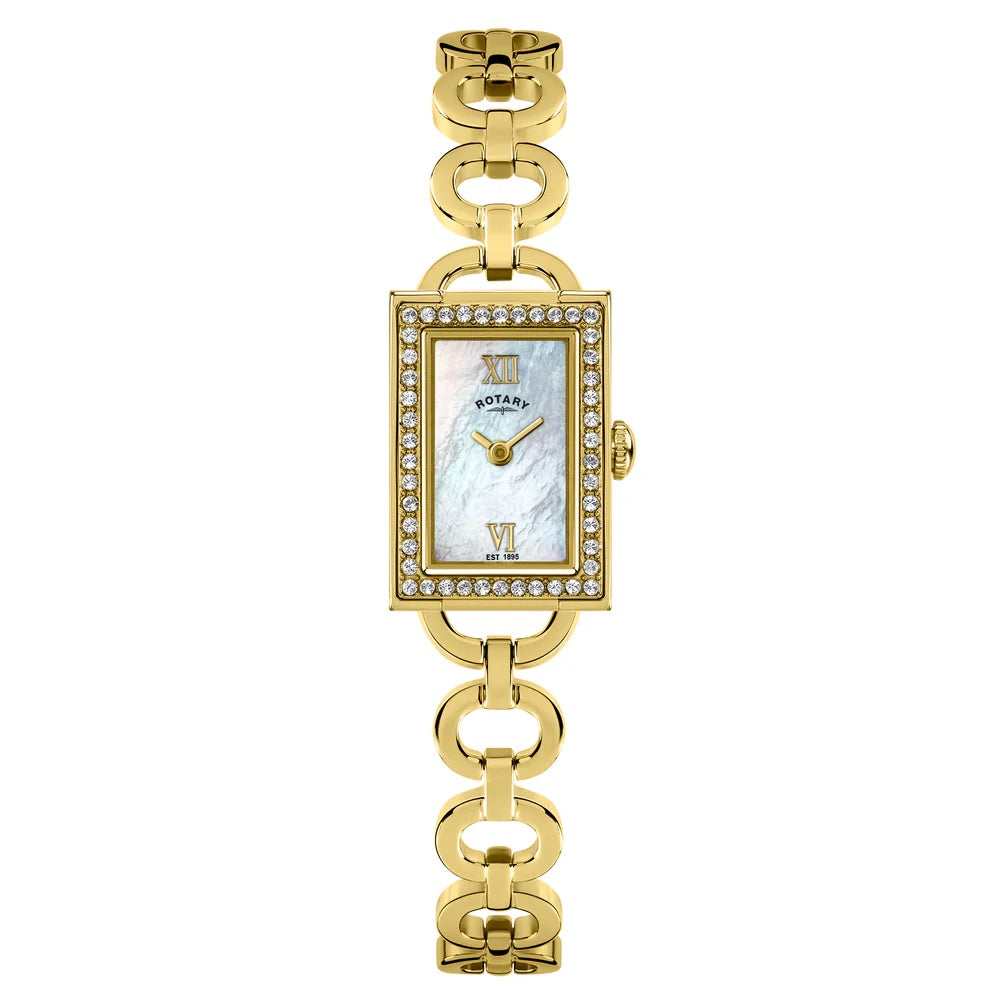 Lady's gold coated stone set rectangular cocktail bracelet watch