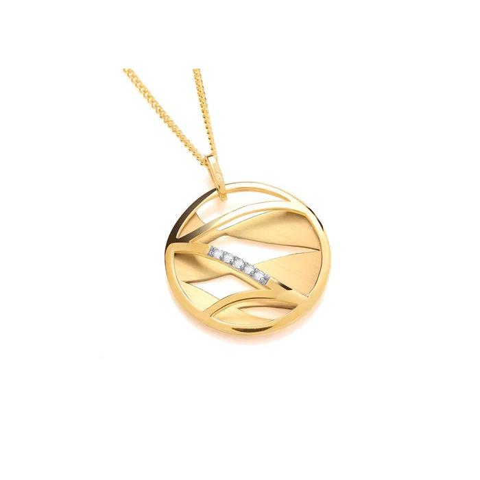 Yellow Gold Circular Lattice Diamond Set Pendant on Chain
