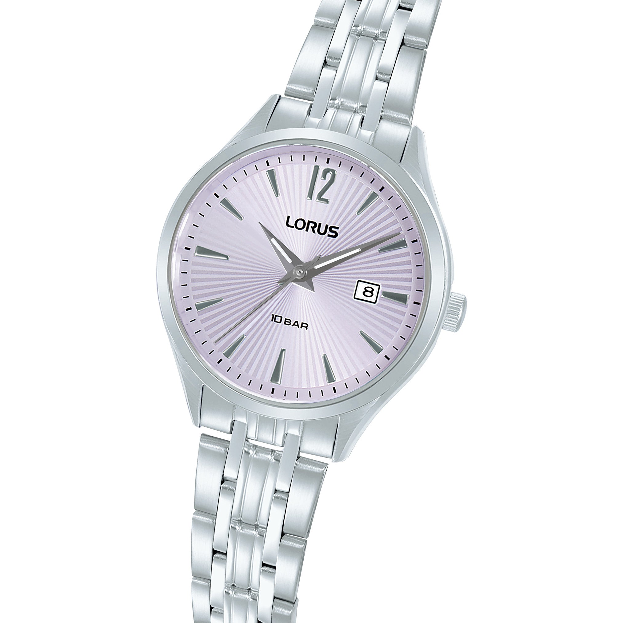 Ladys Lilac dial stainless steel bracelet watch