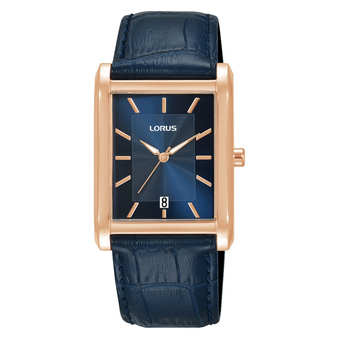 Gents rectangular blue dial and strap watch