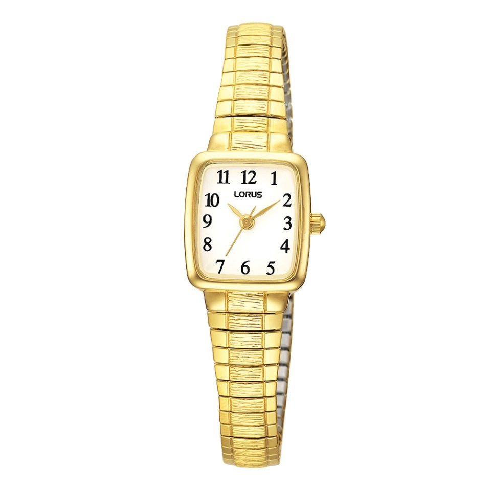 Ladies Rectangular Dial Gold Coated Expanding strap watch