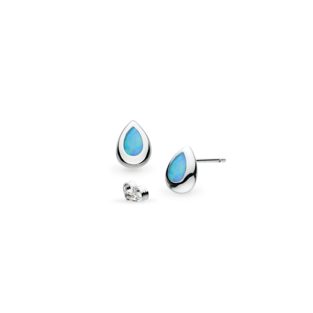 Coast Pebble Blue Opal (Synthetric) rhodium plated stud ear rings
