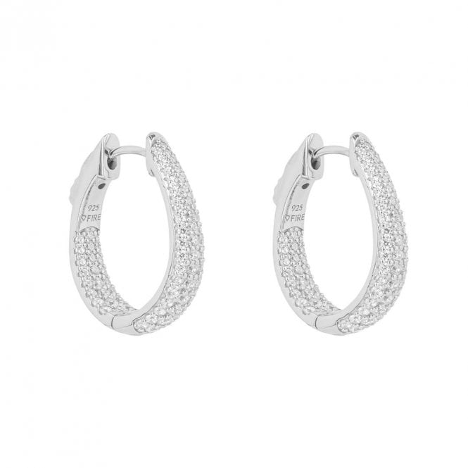 Silver Pave Set Cubic Zirconia Hoop Earrings
