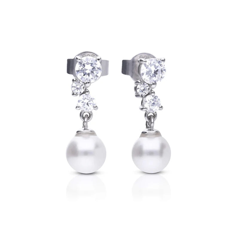 Shell Pearl Drop Earrings with Zirconia Cluster