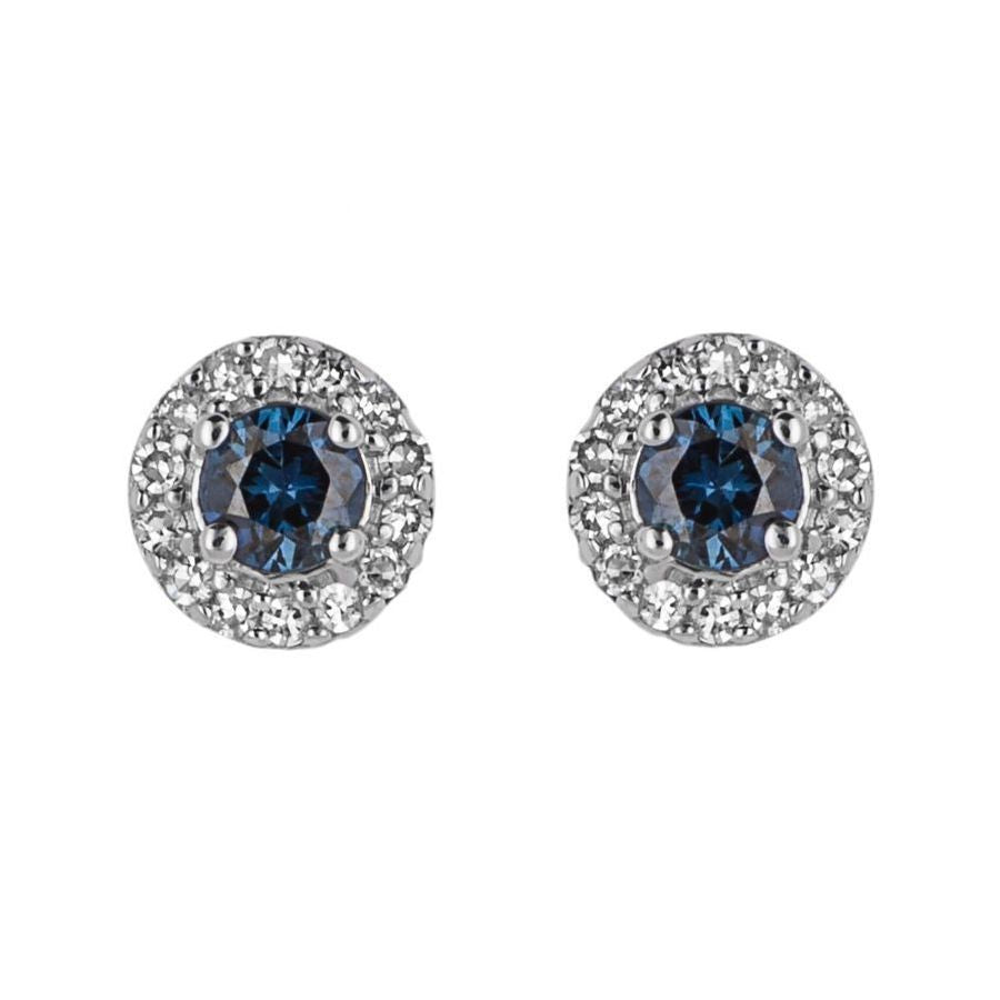 9ct White Gold Round Sapphire & Diamond Cluster Stud Earrings