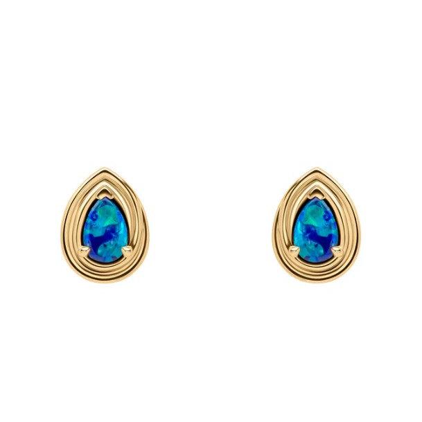 9ct Yellow Gold Opal Doublet Teardrop Stud Earrings