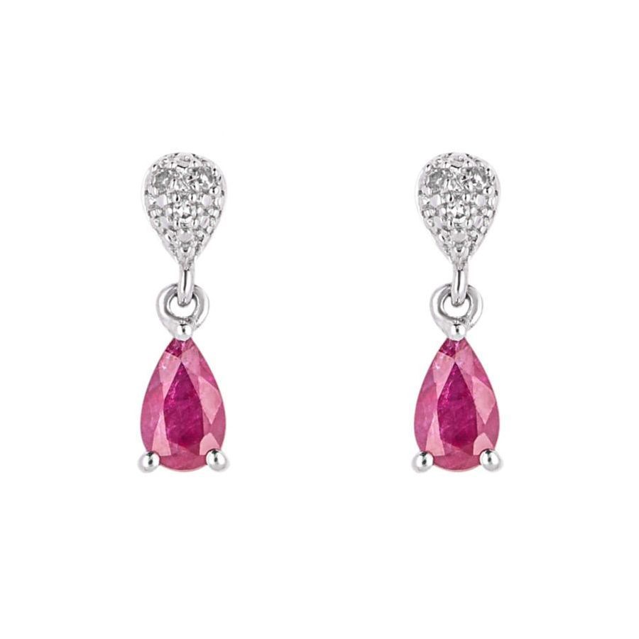 9ct White Gold Pear-Shaped Ruby & Diamond Drop Earrings