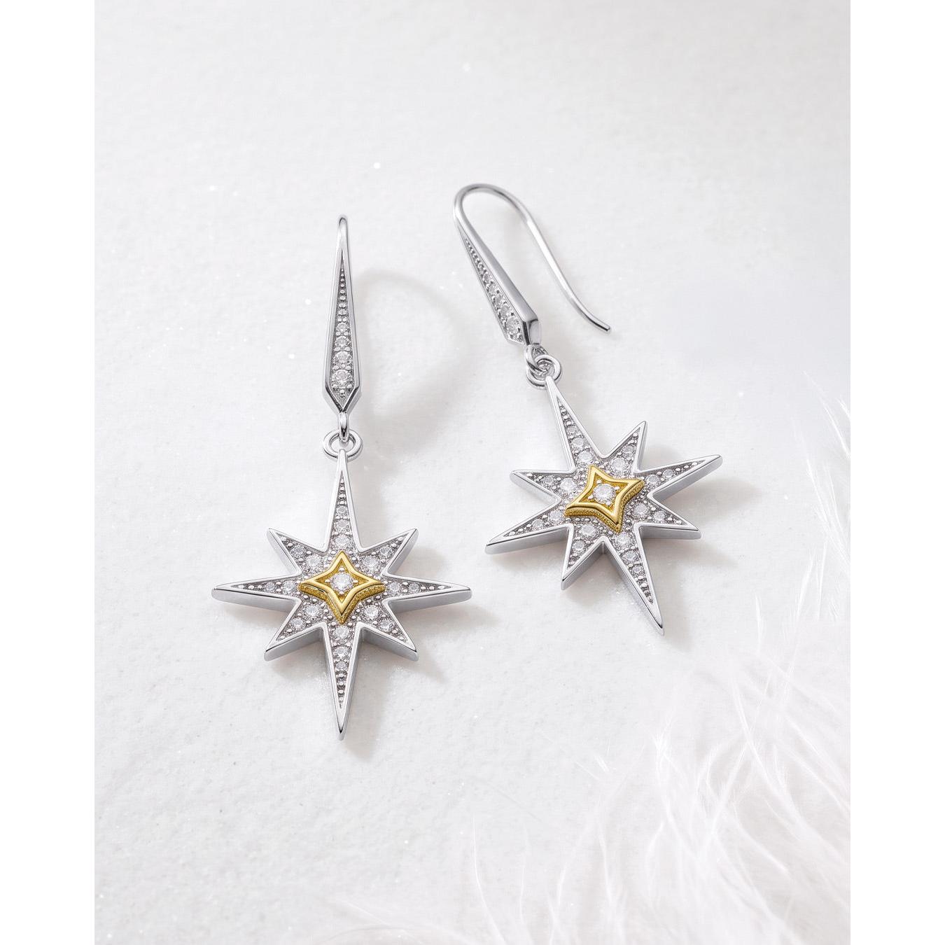Celeste North Star Grande Drop Gold Plated Drop Earings
