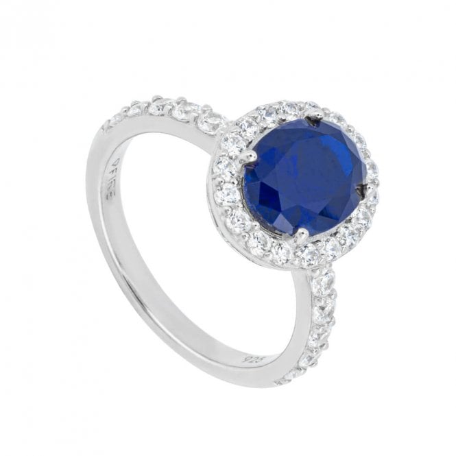 Silver Blue & White Cubic Zirconia Halo Cluster Ring