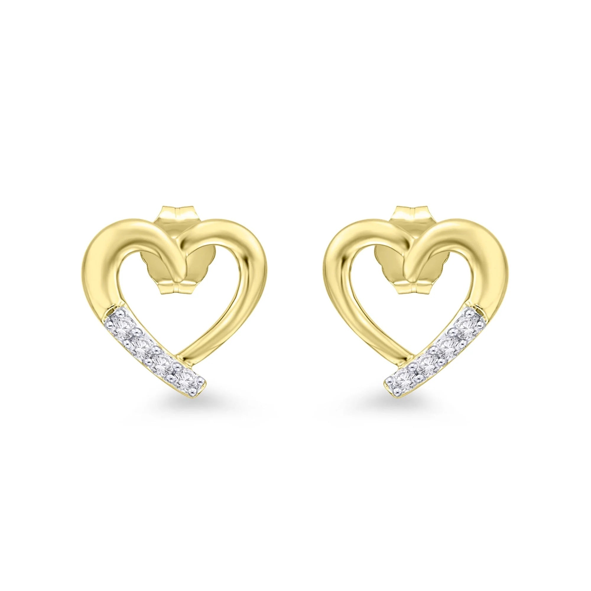 9ct gold diamond set heart stud earrings 0.05ct