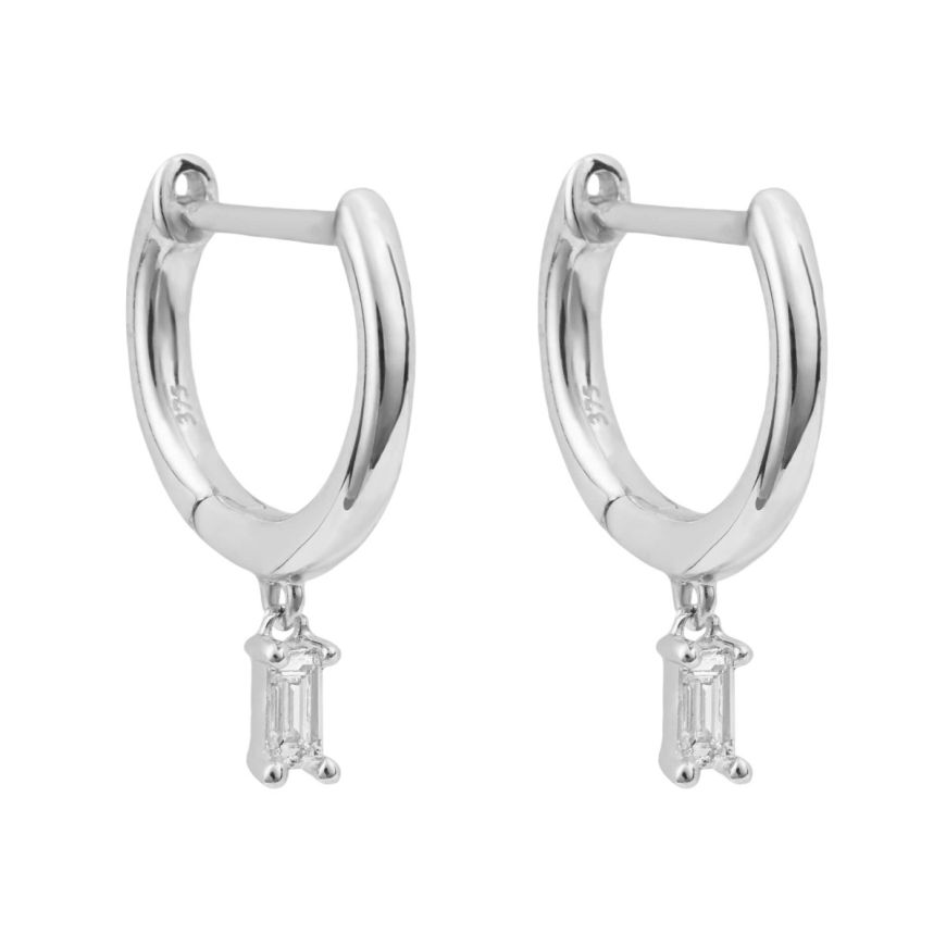 9ct White Gold Dangle Hoop