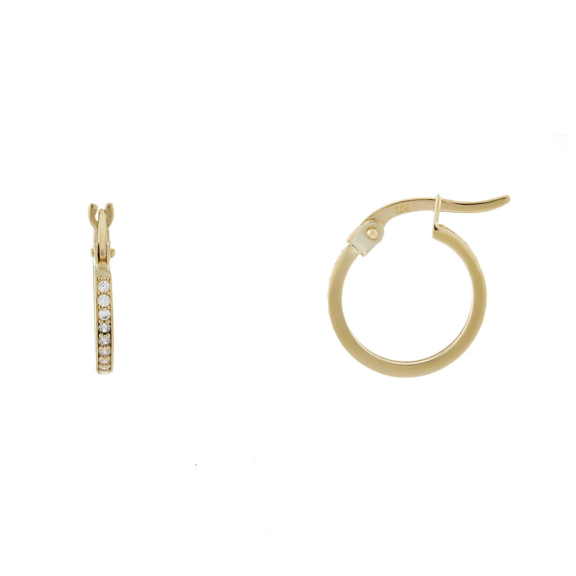 9ct gold 1.50mm x 10.00mm cz hoop earrings