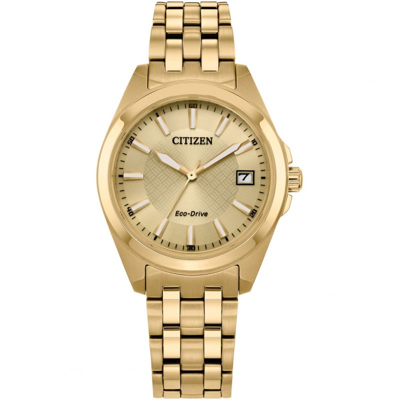 Eco-Drive yellow gold PVD plated case champagne dial bracelet watch