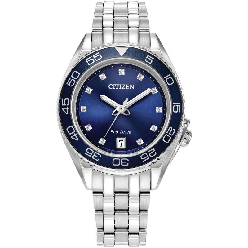 Classic Lady's Diamiond blue dial stainless steel bracelet watch