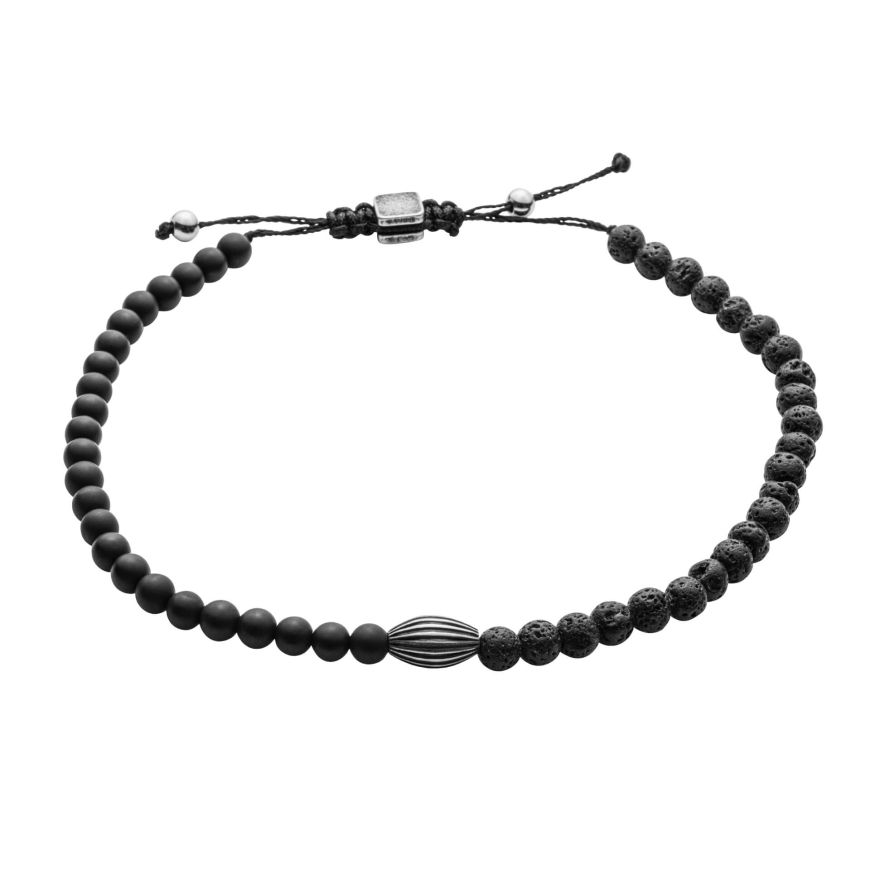 Stainless steel & Black Onyx Lava Bead Bracelet