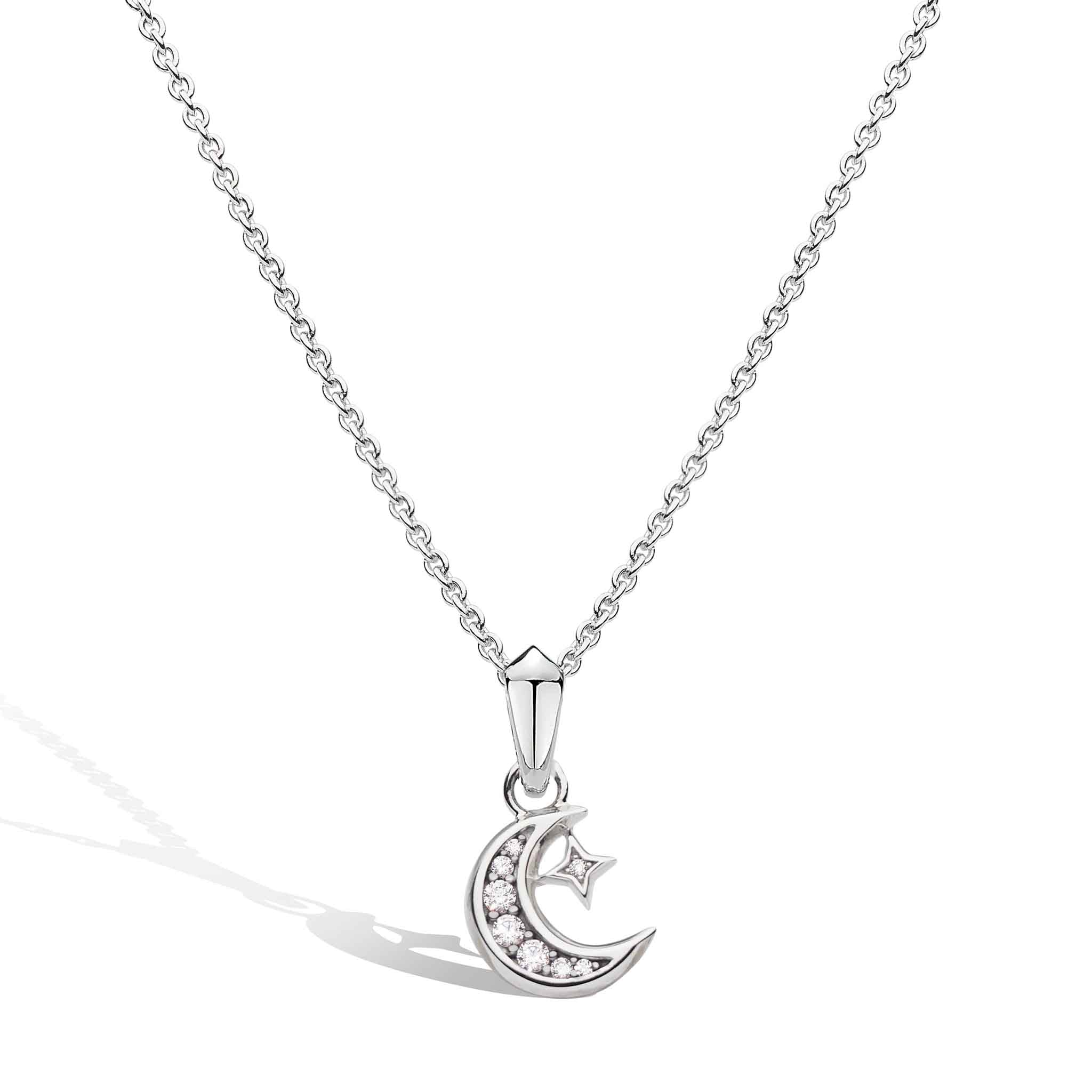 Silver Celeste Cubic Zirconia Set Crescent Moon Necklace