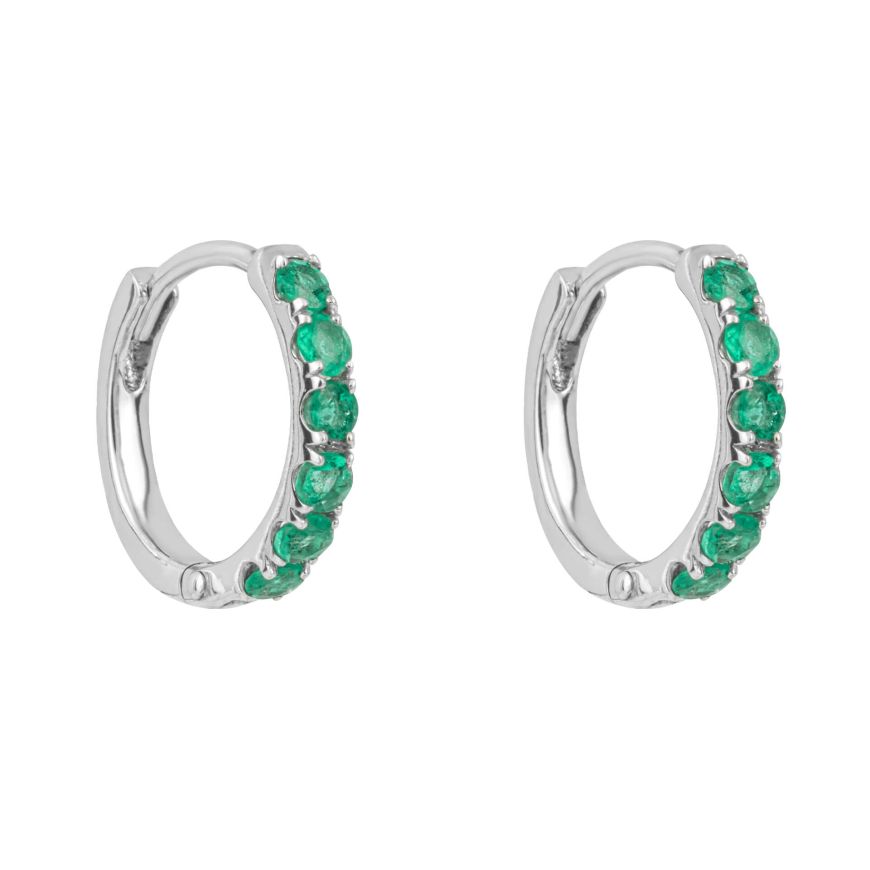 9ct White gold Emerald hoops