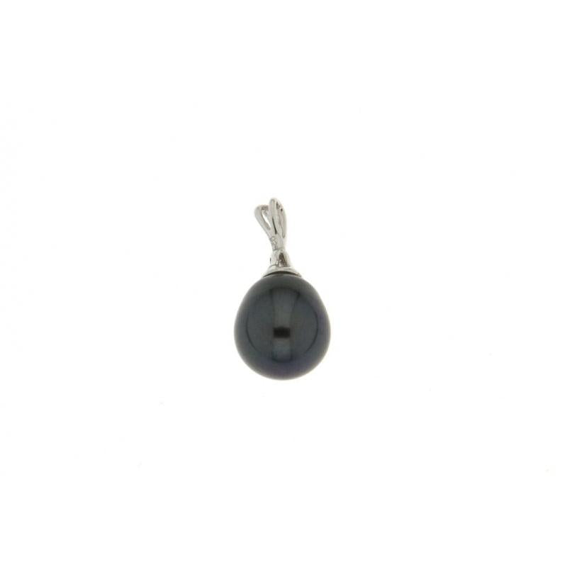 925 rhodium coated black rice pearl Bell Pendant only