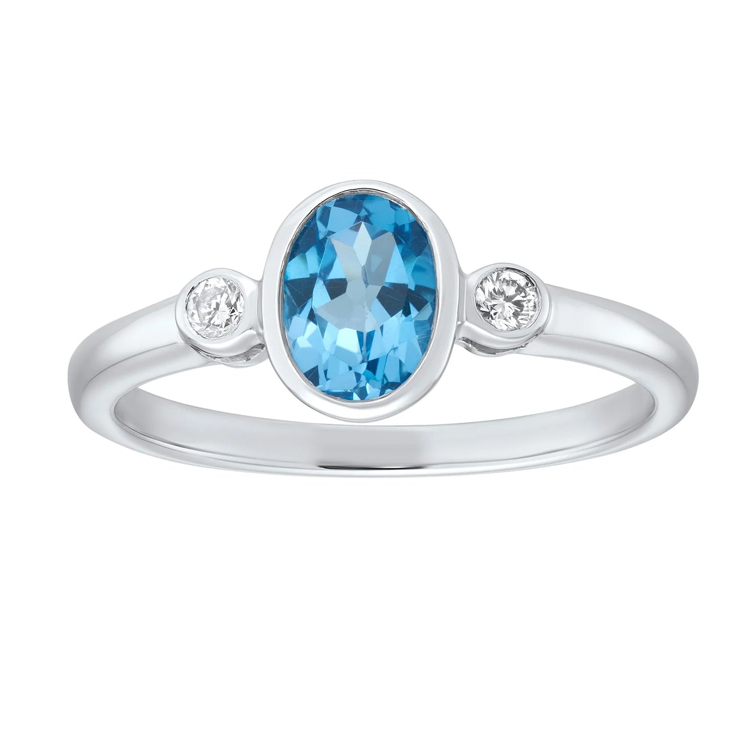 9ct white gold 7x5mm oval blue topaz & diamond ring 0.07ct