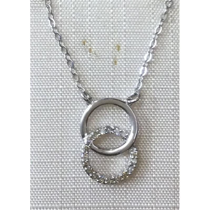 9ct white gold diamond set circle & entwined plain circle pendant with 18" chain (included ) 0.13ct
