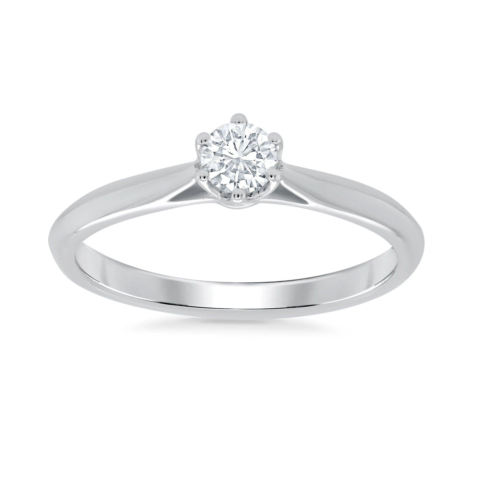9ct white gold single diamond ring