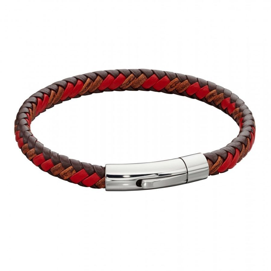 Fred Bennett Red and Brown Plaited Leather Bracelet
