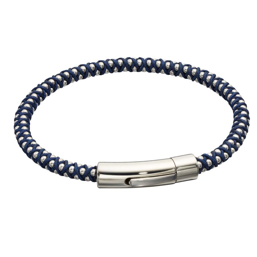 Fred Bennett Stainless Steel Blue para cord Bead Bracelet